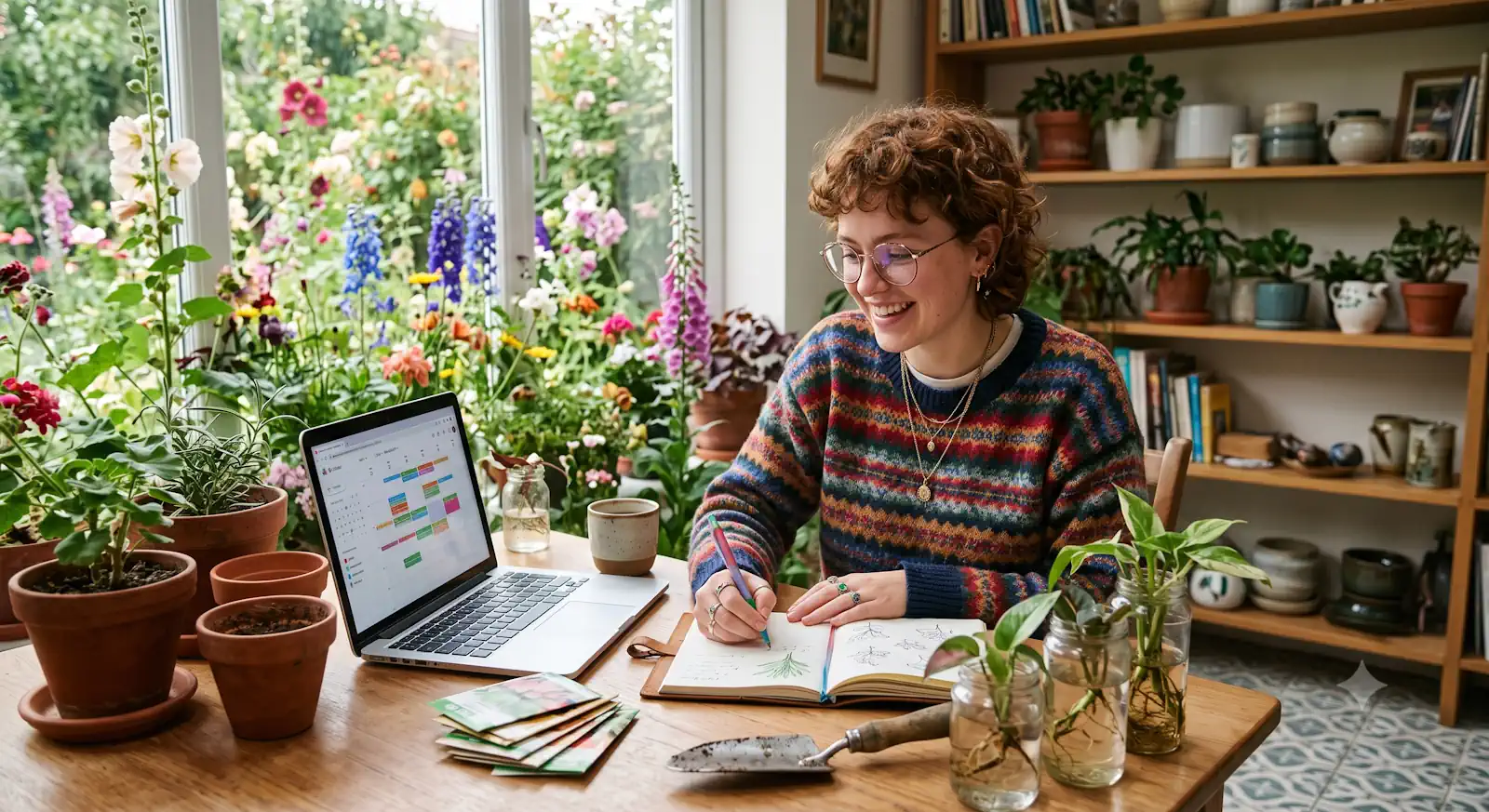young woman working on panning her business day working from home