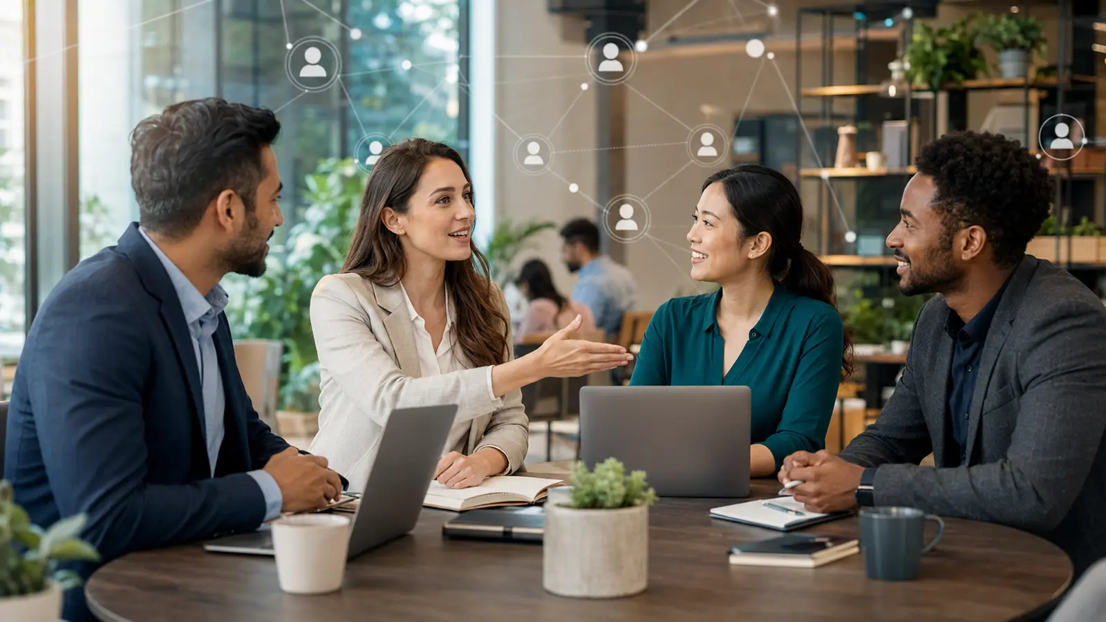 Business professionals building connections through social networking and collaboration